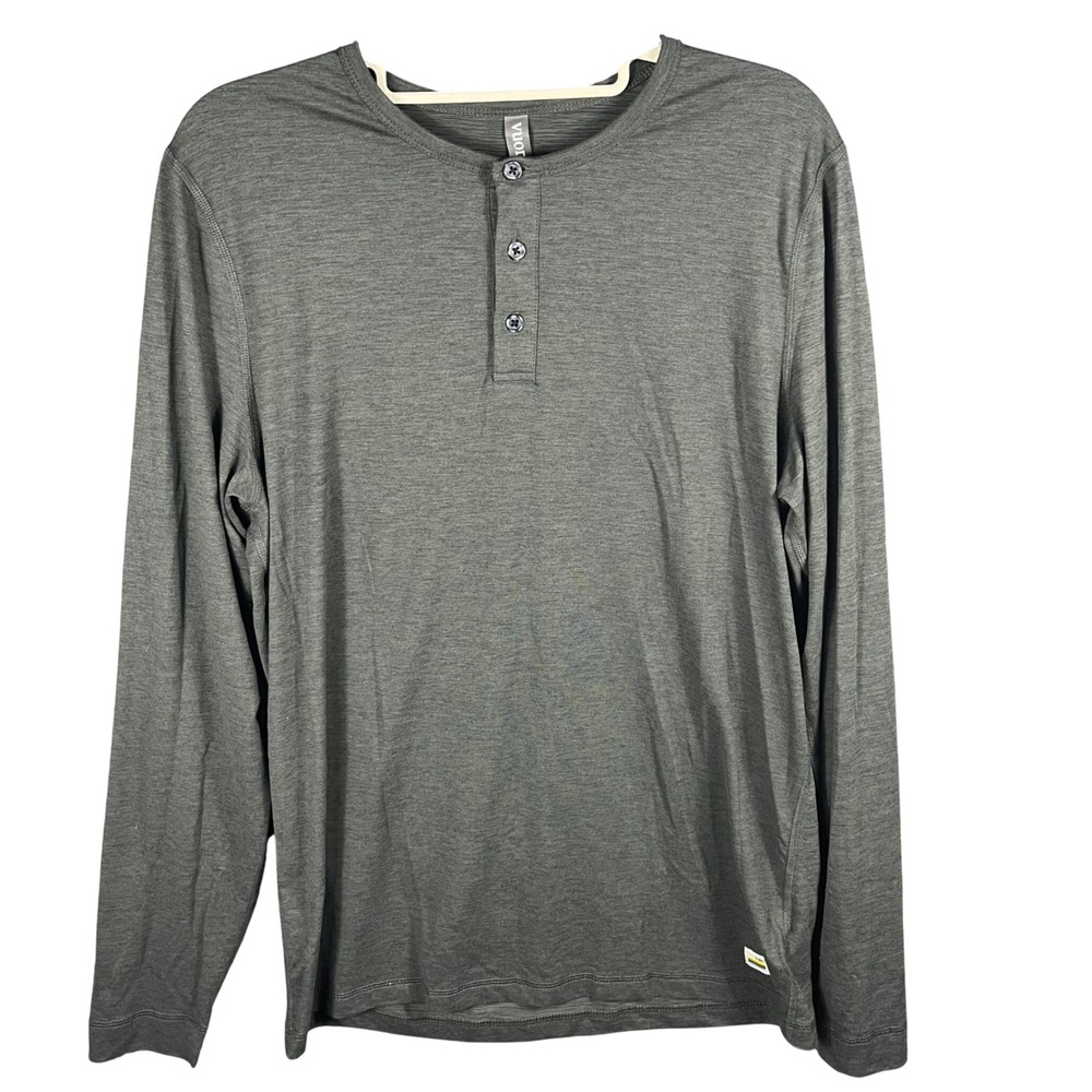 Vuori Henley Shirt Mens Medium Grey Long Sleeve Performance Stretch Activewear